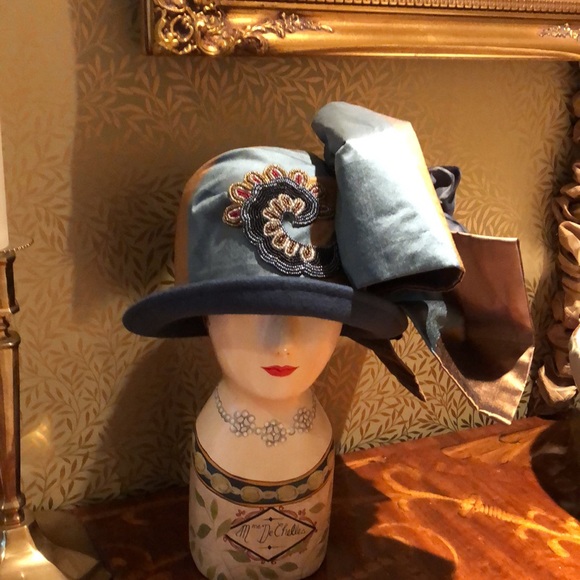 Blue/teal wool cloche hat main image 5
